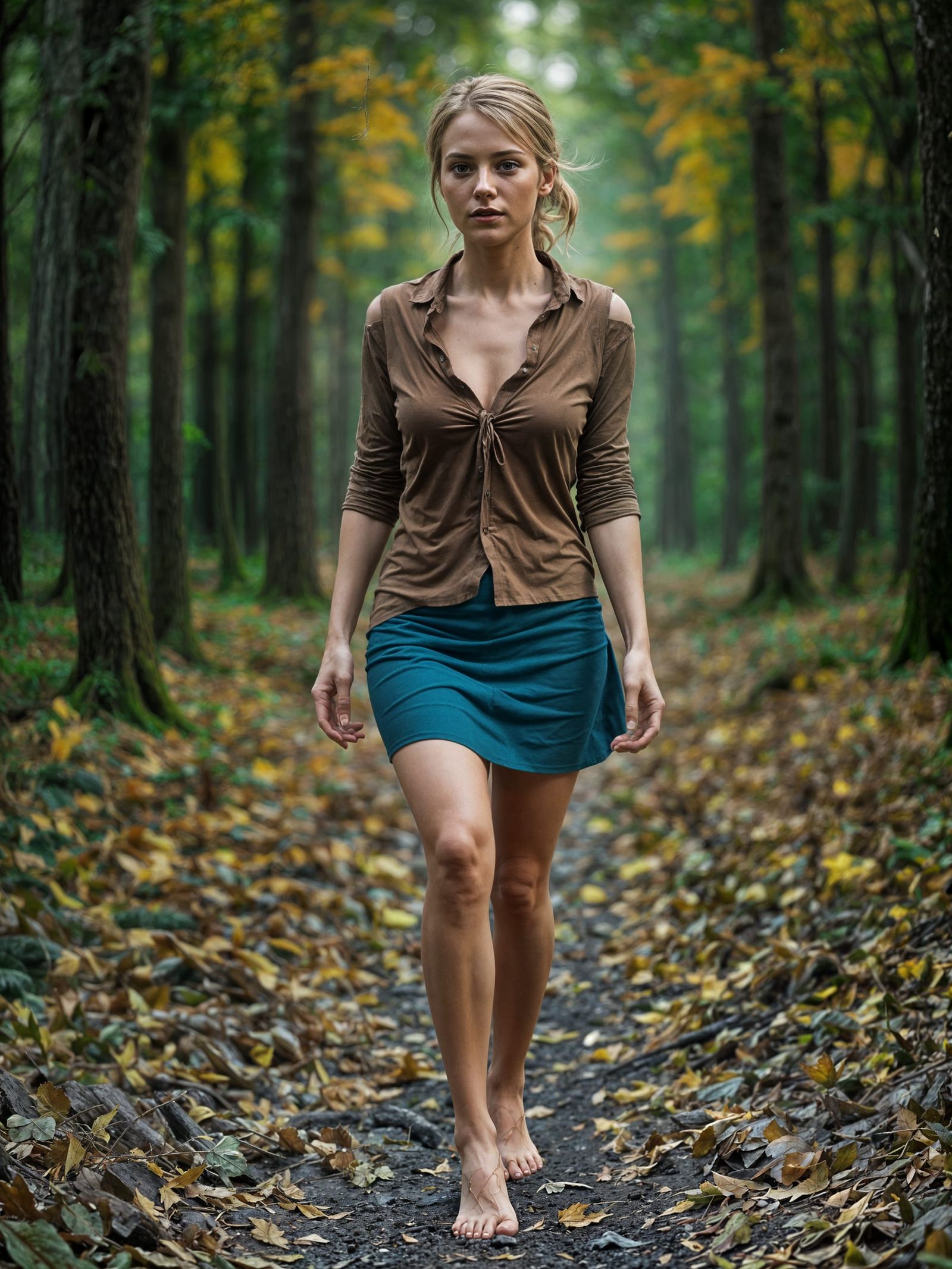 Lost Woman in Forest: Photorealistic Full Body Portrait