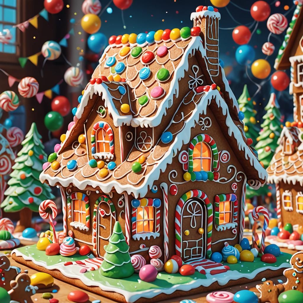 Hyperrealistic Gingerbread House in Candy Art Style