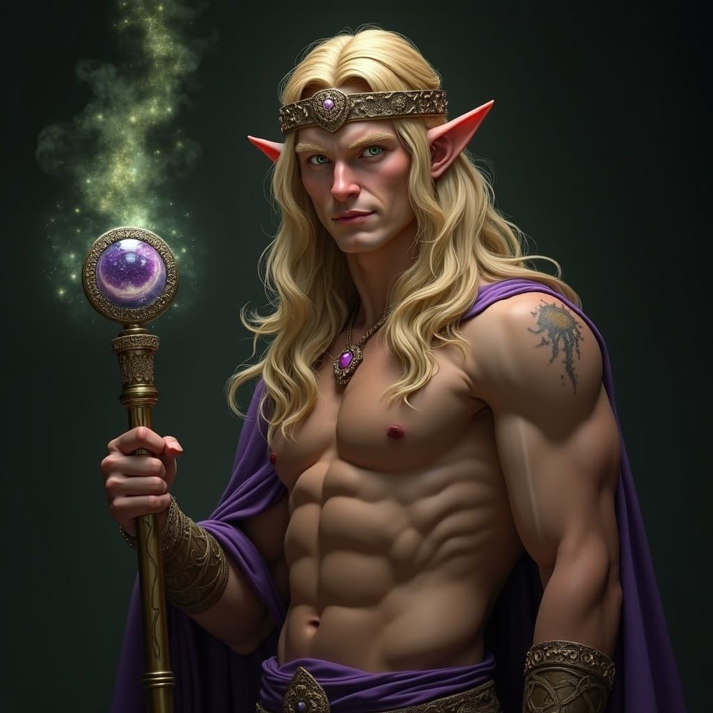 Elf Warrior with Crown and Scepter in Chiaroscuro