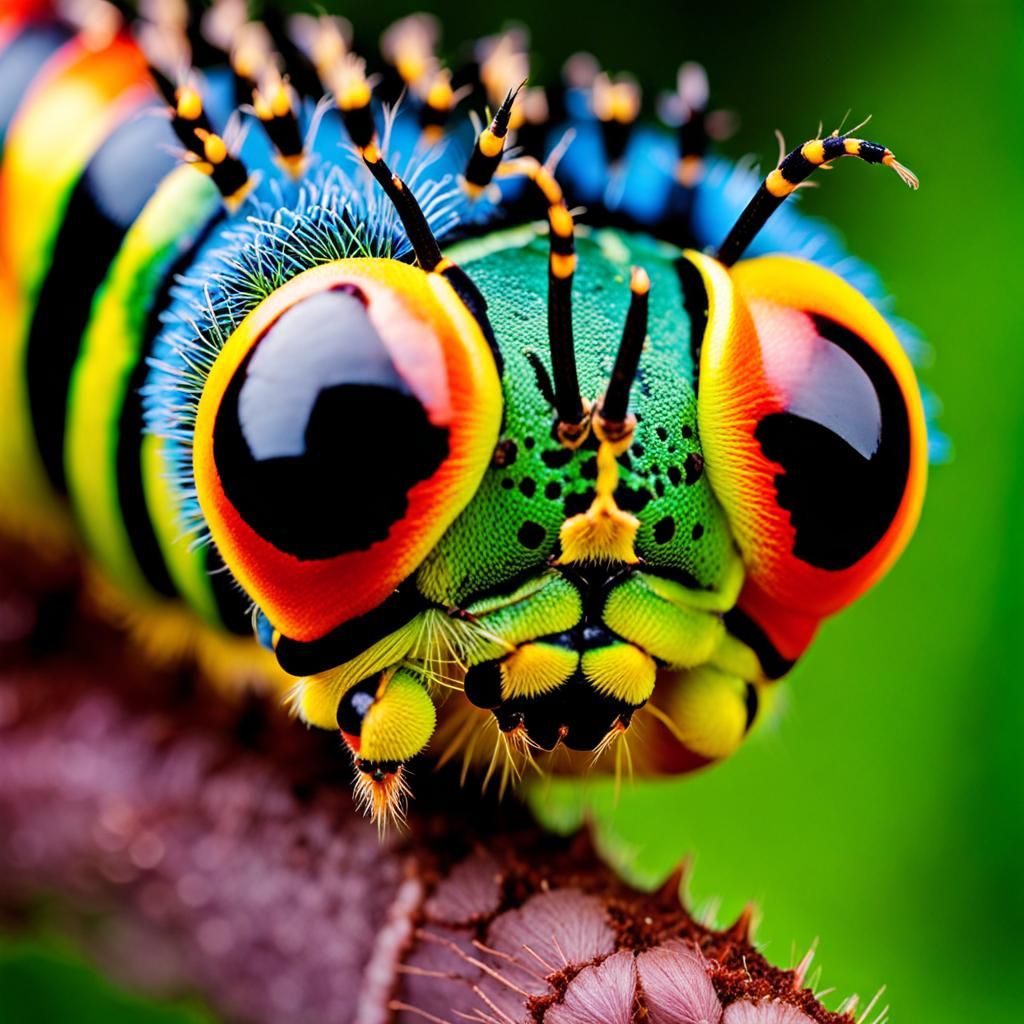 Colorful Caterpillar Portrait: Nature's Defense