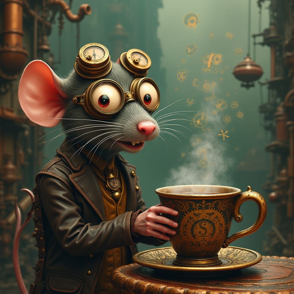 Steampunk Rat in Victorian Whimsy, Adorned in Brass Goggles ...