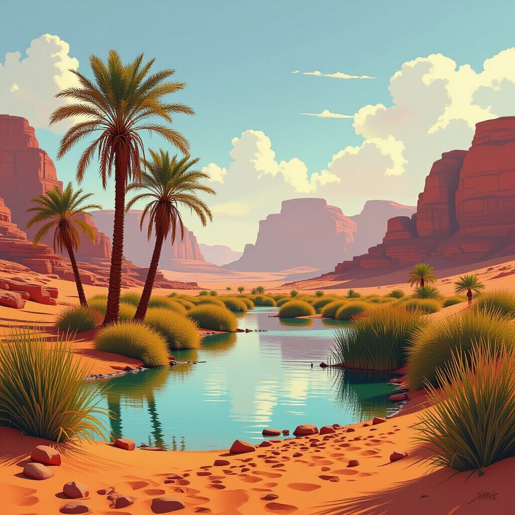 Wadi Rum Oasis: A Sci-Fi Landscape Painting