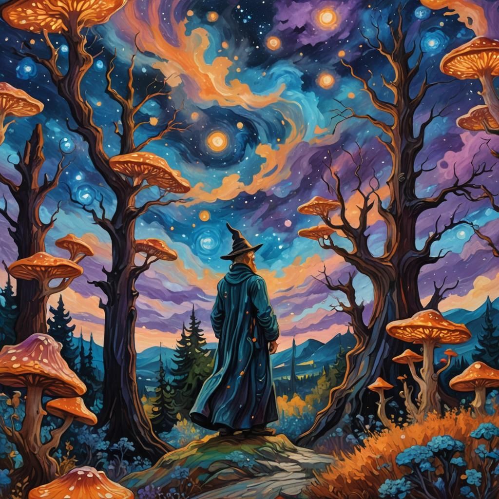 Fantasy Wizard Landscape in Expressive Oil Painting Style