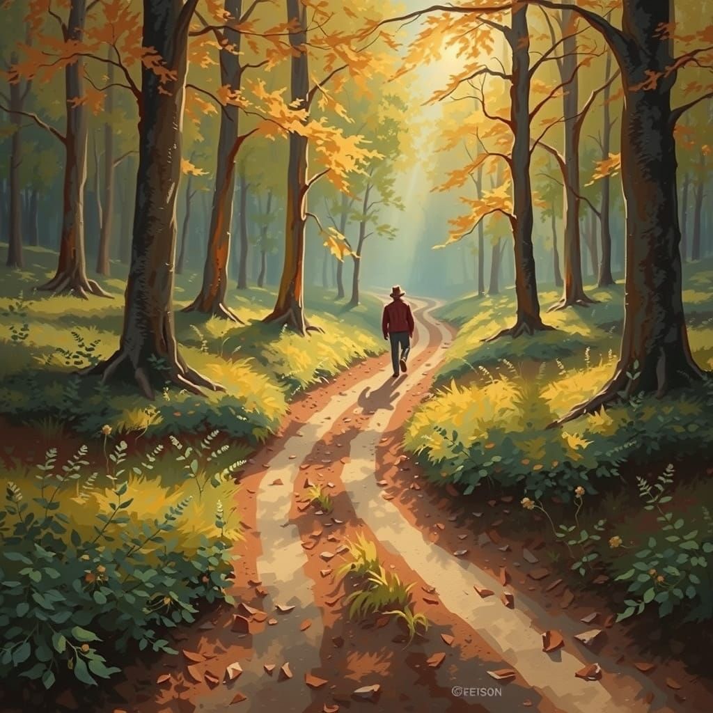 Autumn Forest Scene in Realistic Landscape Style