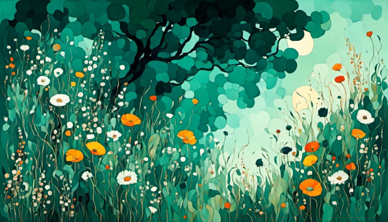 Flower Meadow in Klimt Style
