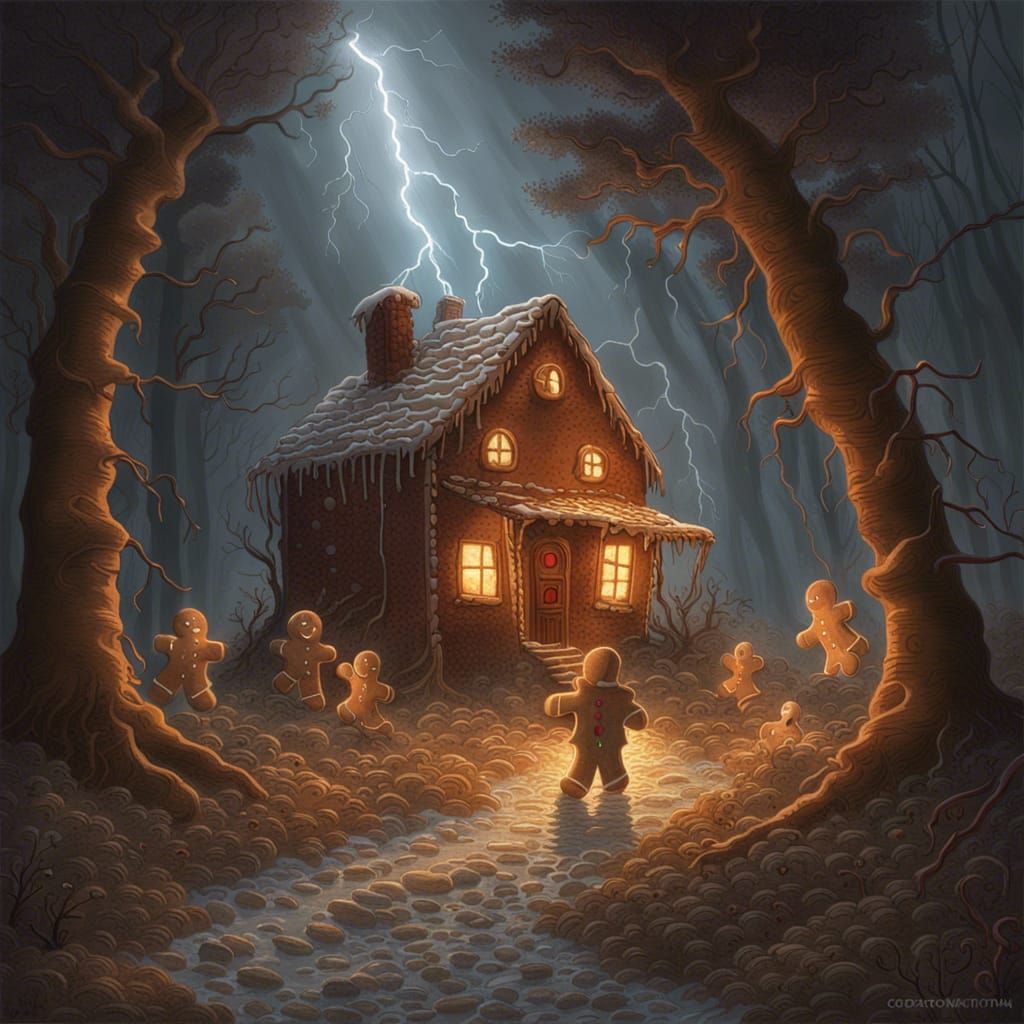 Gingerbread Man's House in a Horror Landscape
