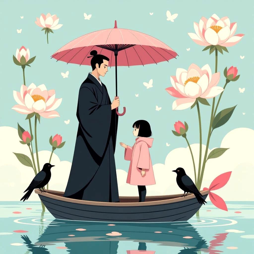 Dreamy Pastel Scene with Pink Umbrella