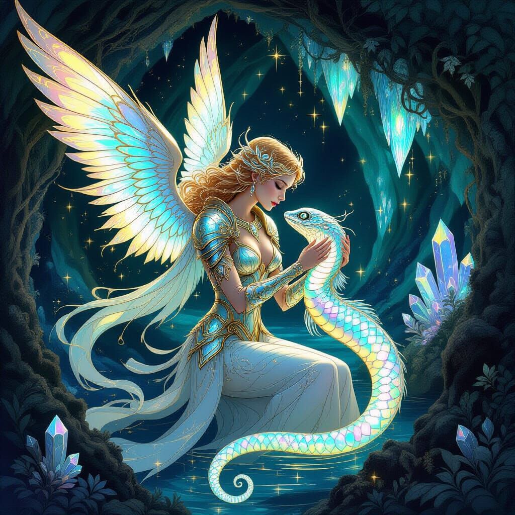 Celestial Being and Sea Creature in Art Nouveau Style