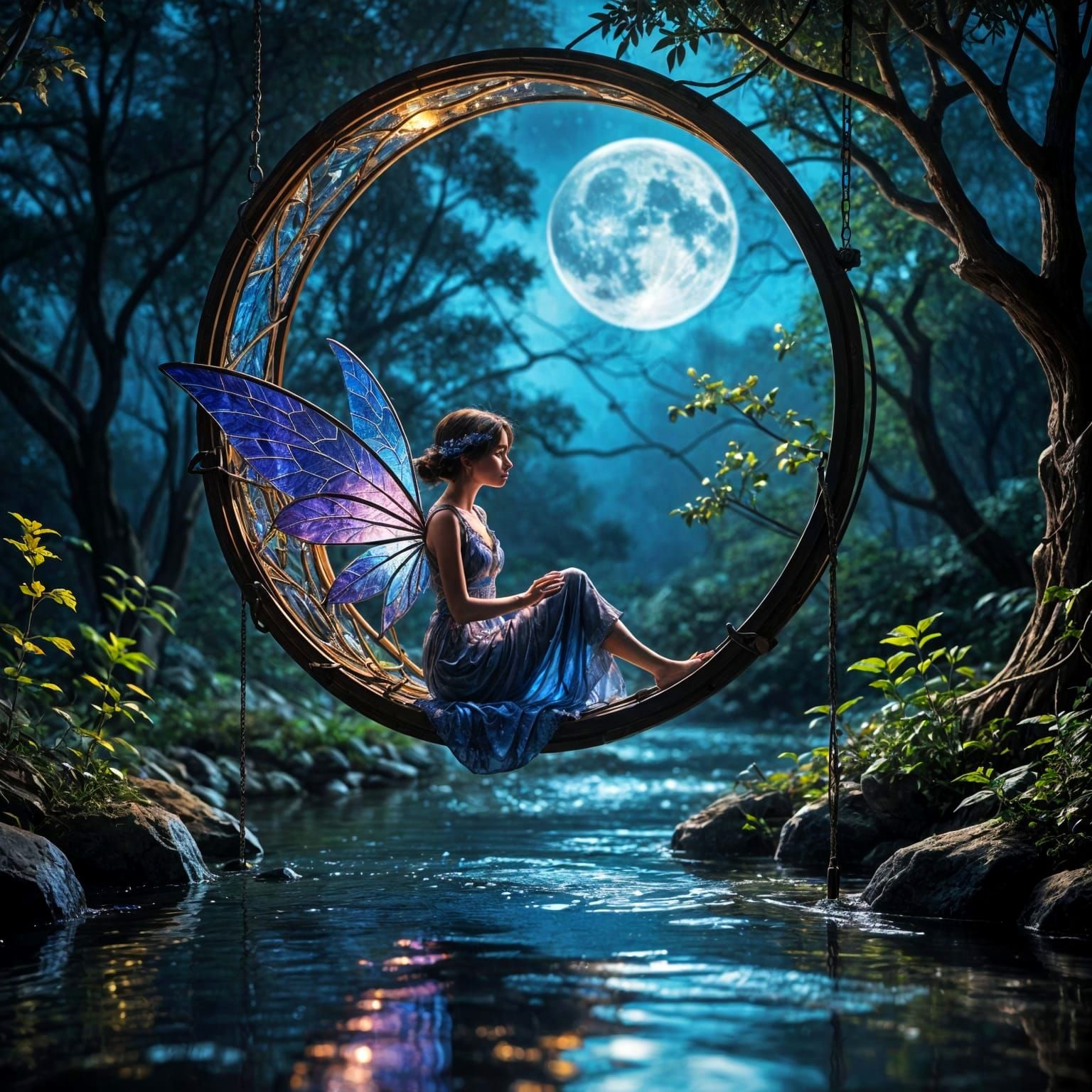 Moonlit Fairy in Vibrant Stained Glass