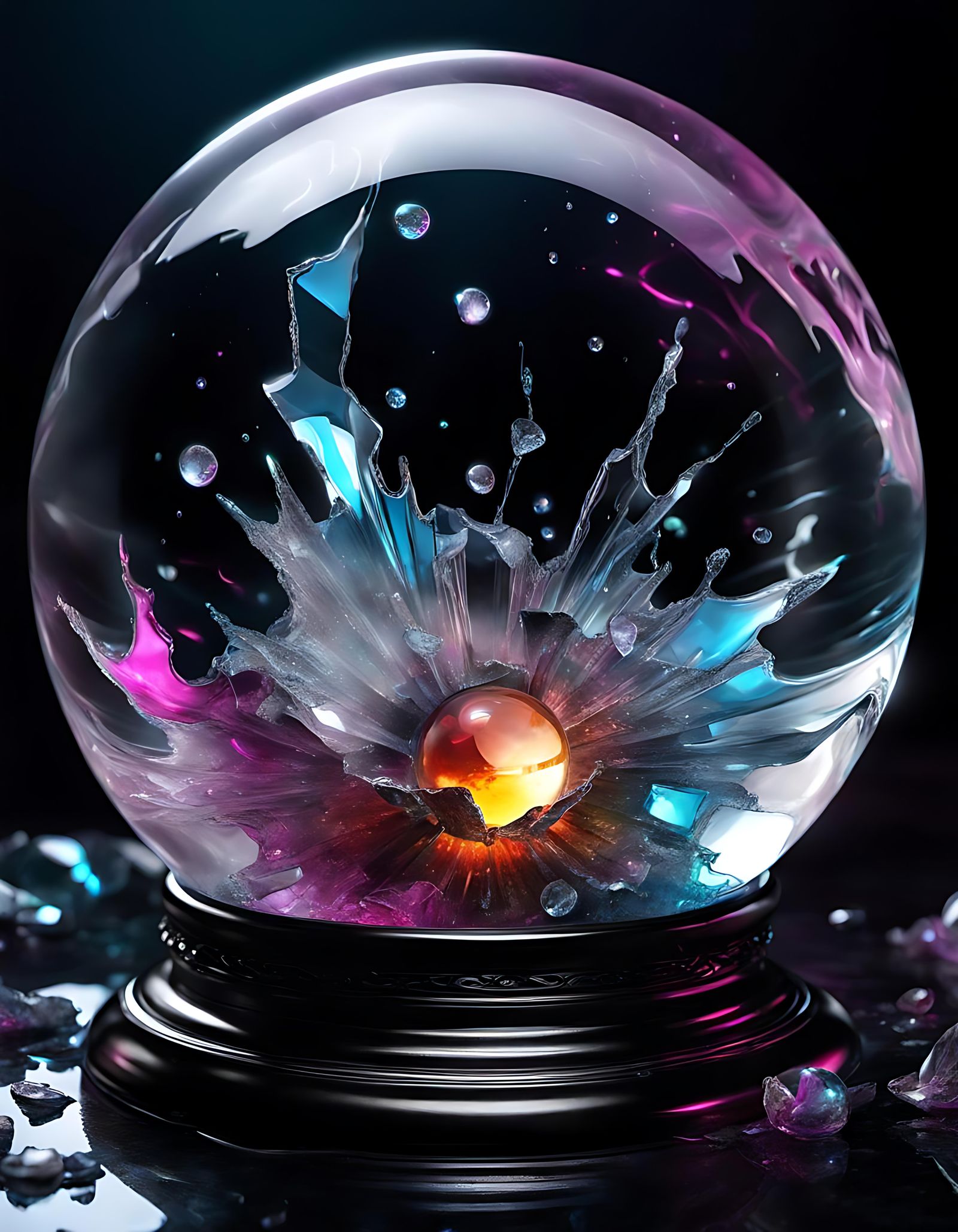 Shattered Crystal Ball with Smoky Spirit