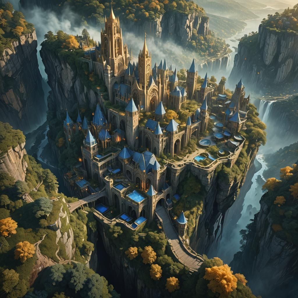 Cliffside City in Mystical Forest Concept Art