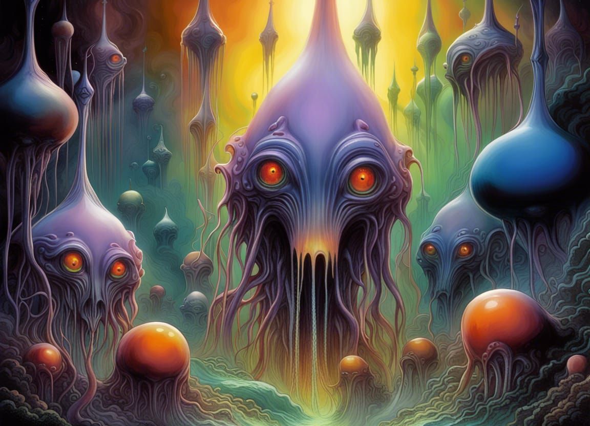 Amorphous Rainbow Aliens in Space Art