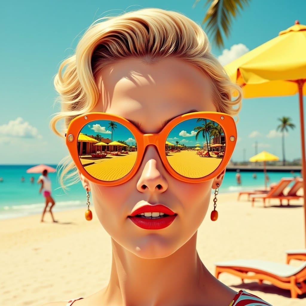 Scarlett Johansson Portrait with 60s Beach Reflection