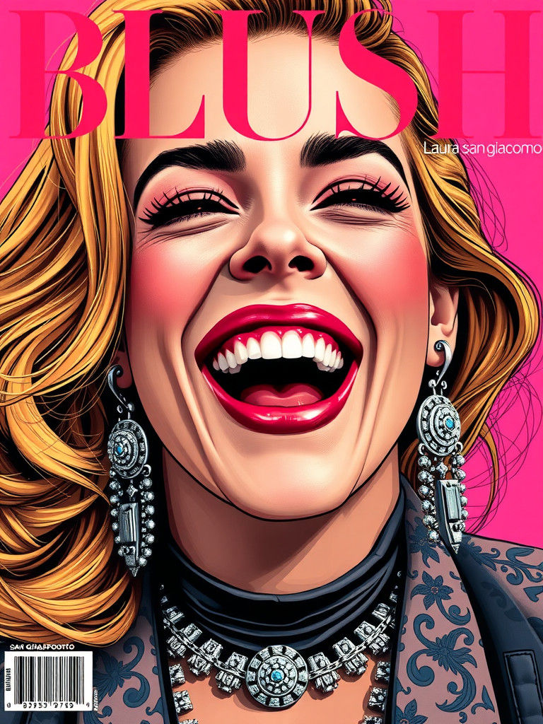 Glamorous Woman Laughing Hysterically in Pop Art Style