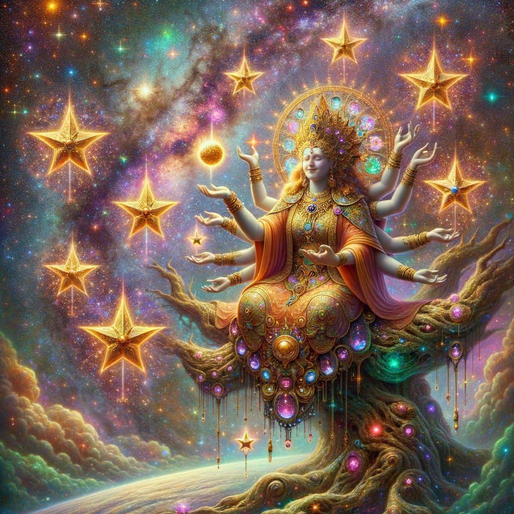 Celestial Goddess in Cosmic Chase: Hyperrealistic Digital Ar...
