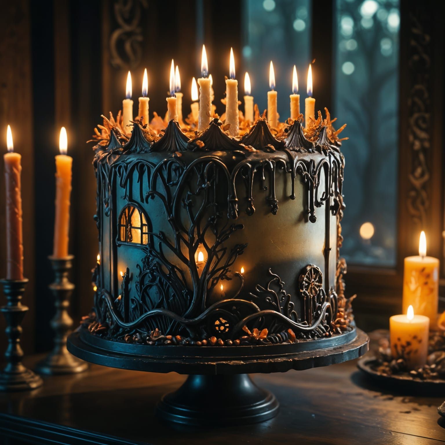 Magical Ornate Birthday Cake with Autumnal Hues