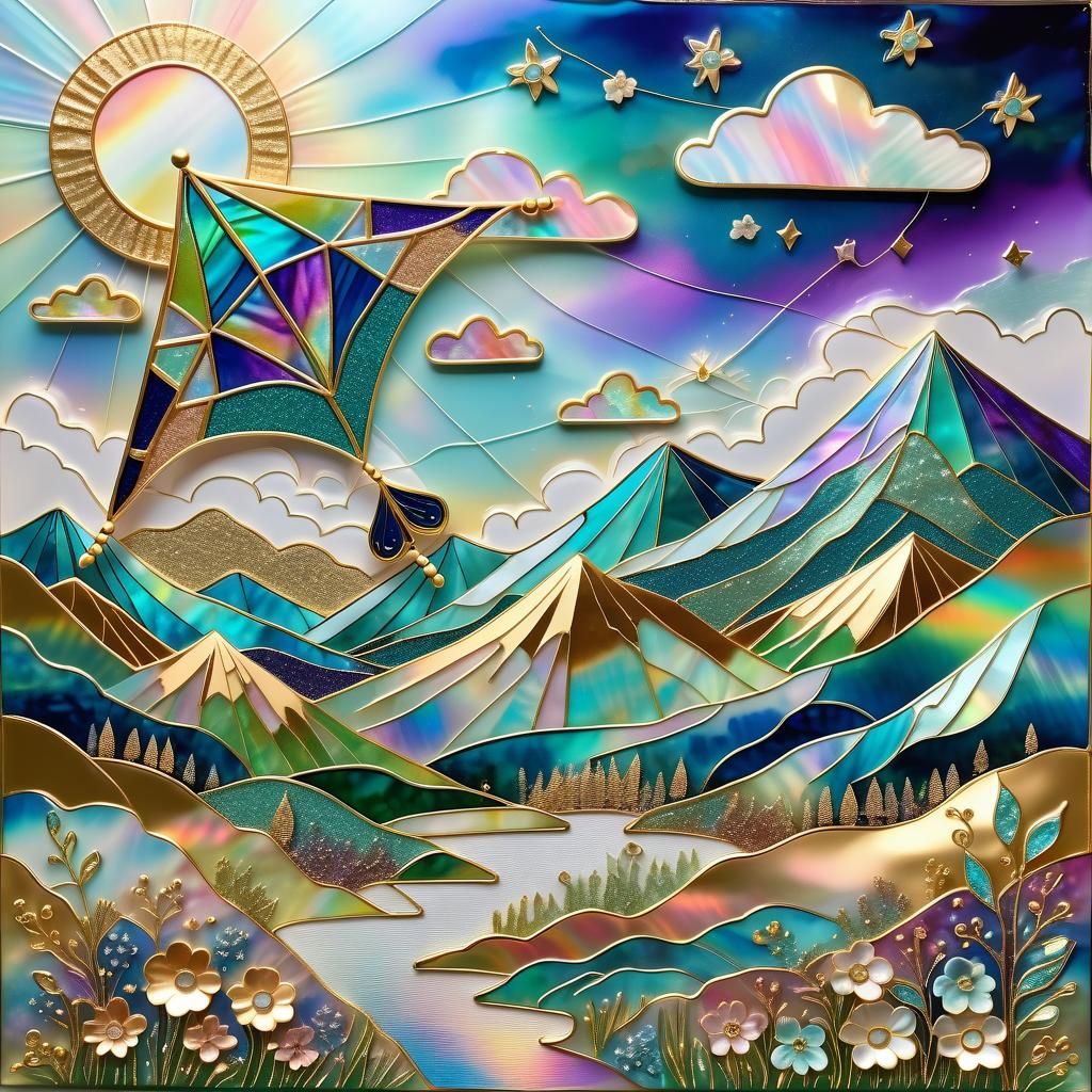 Whimsical Iridescent Fantasies: A Delicate Kite in an Opales...