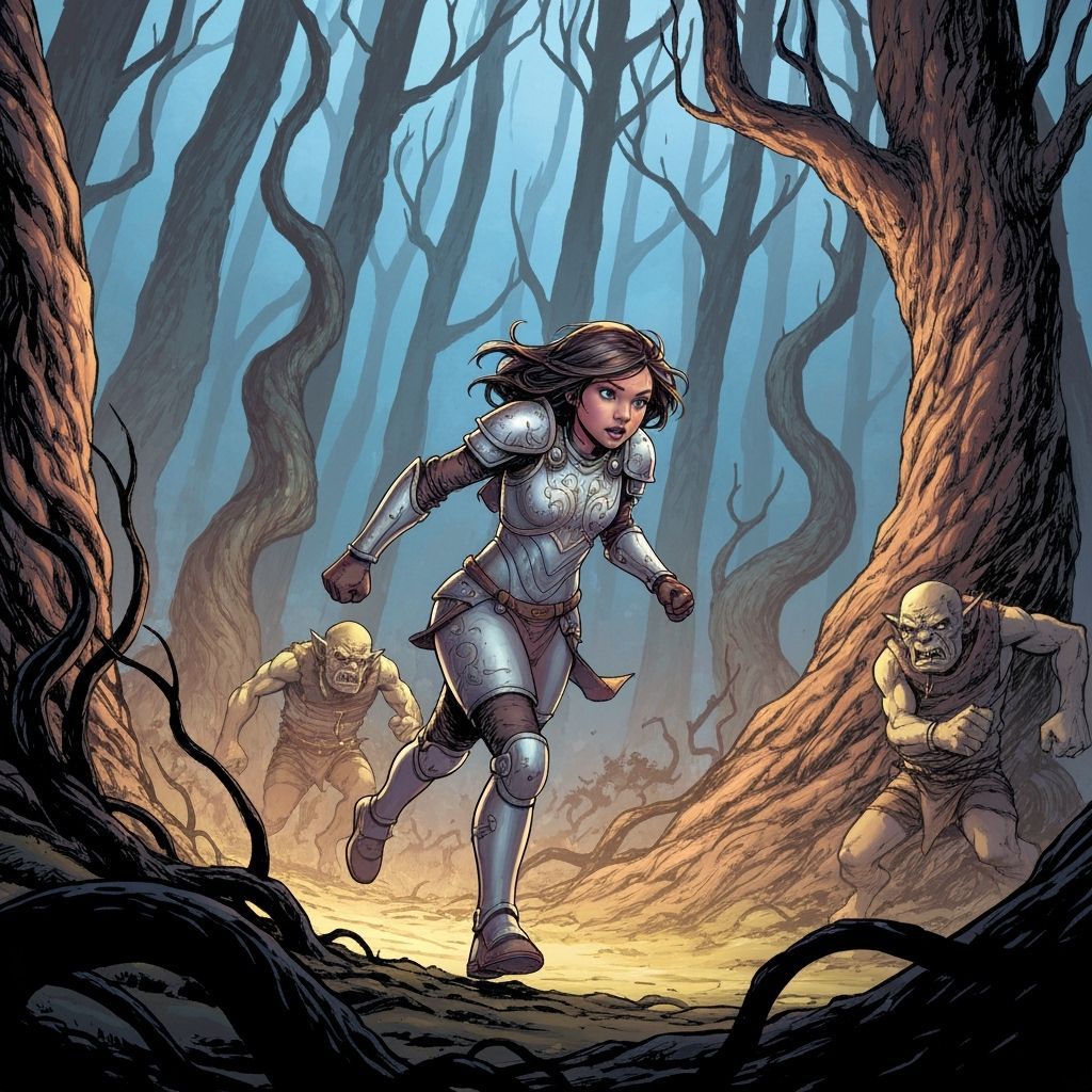Girl Flees Ogres in Dark Forest Comic Art