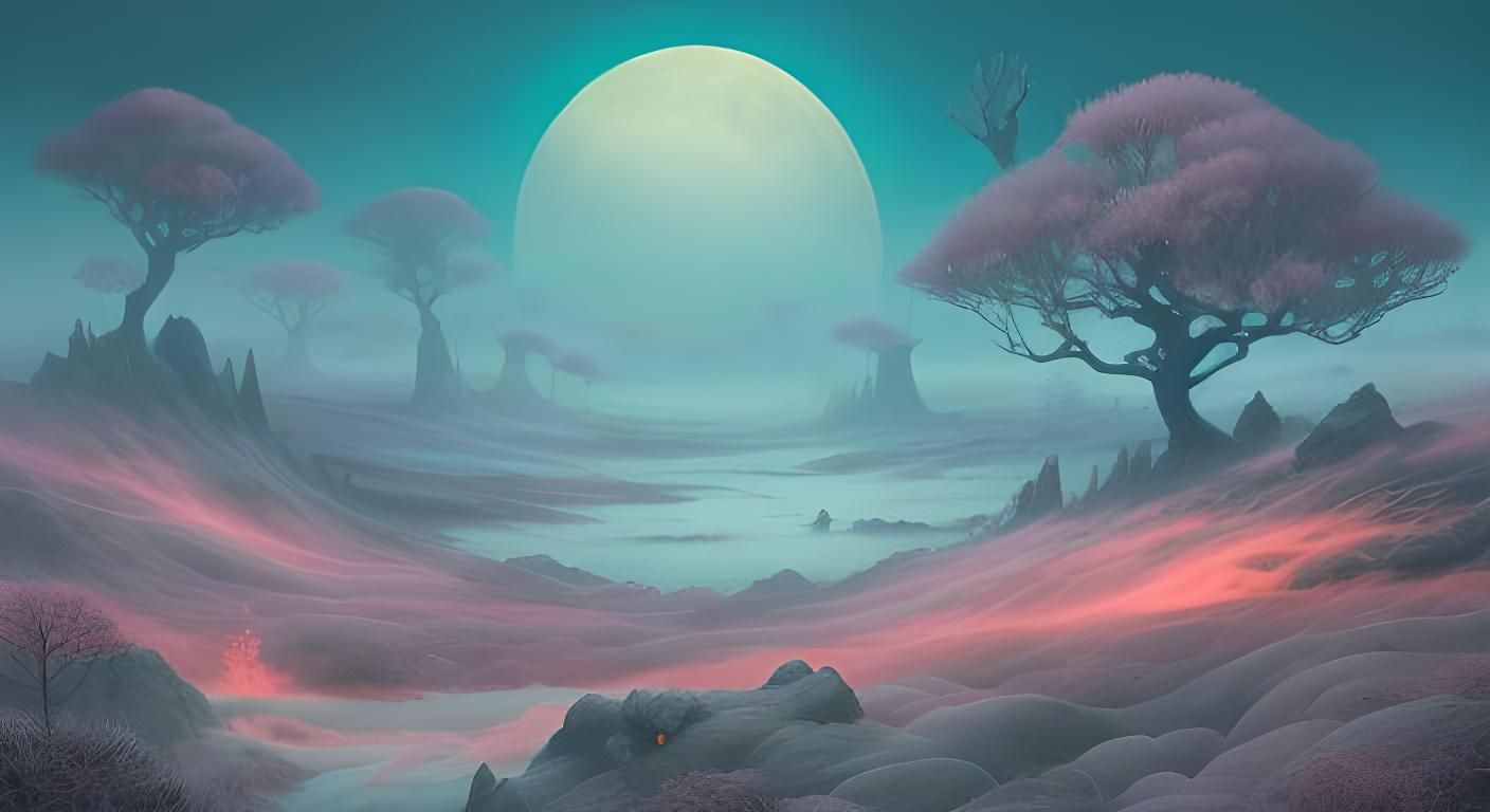 Surreal Fog Landscape in Airbrush Style
