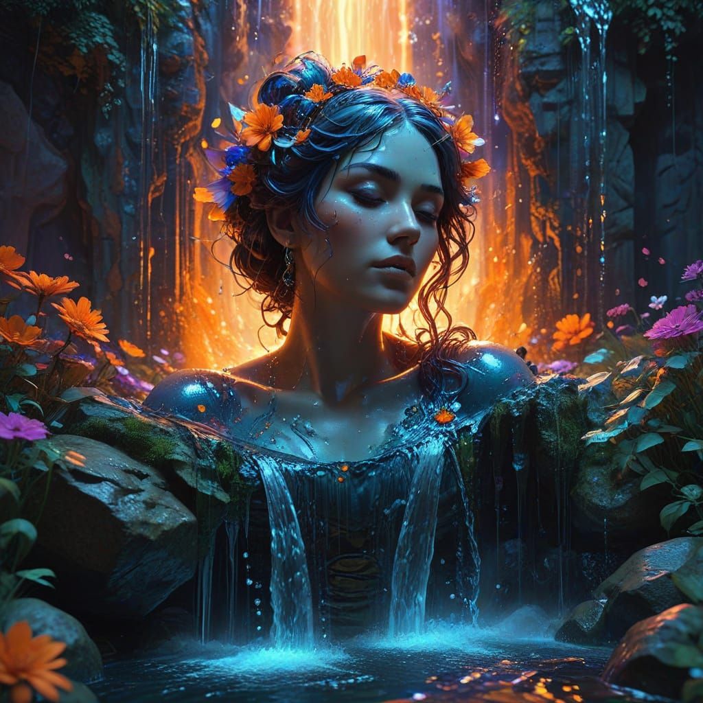 Divine Waterfall in Vibrant, High-Contrast Style