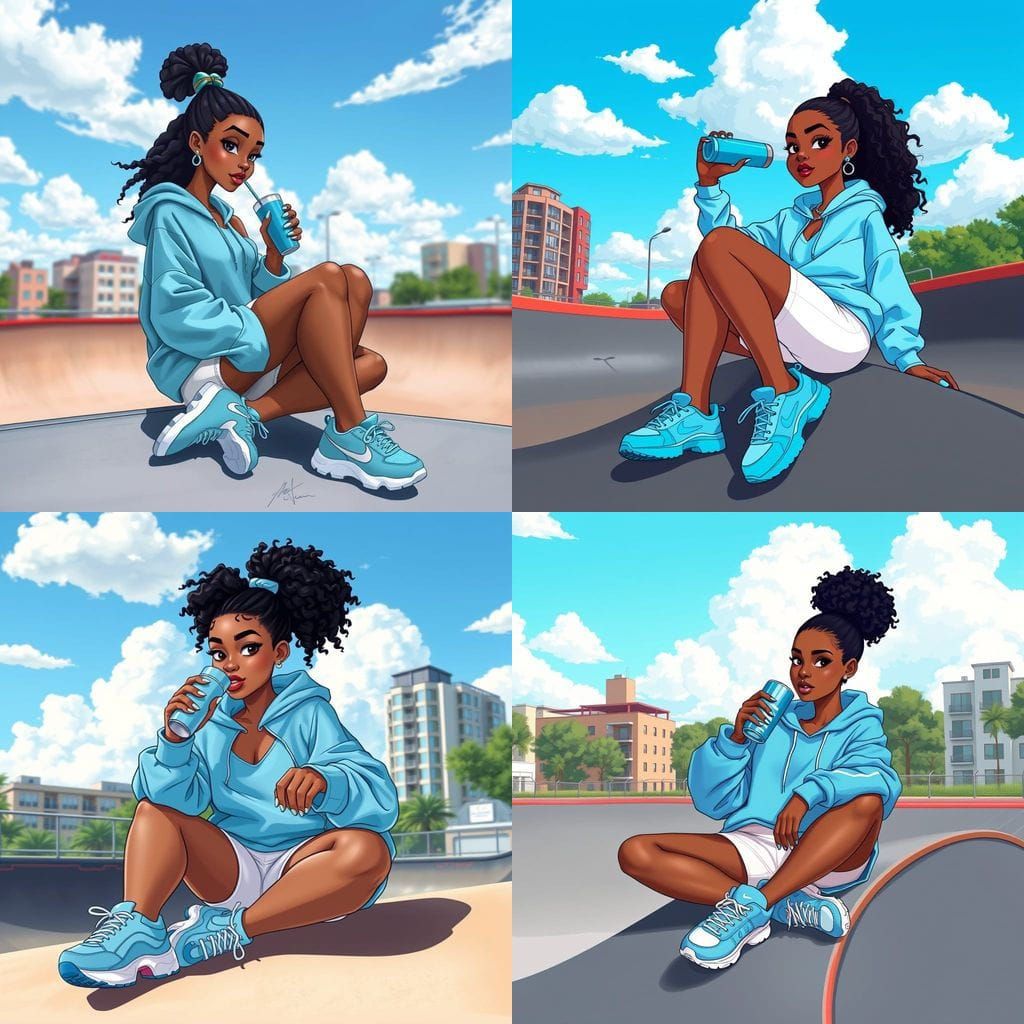 Digital airbrush; a stylized cartoon of a sporty young woman...