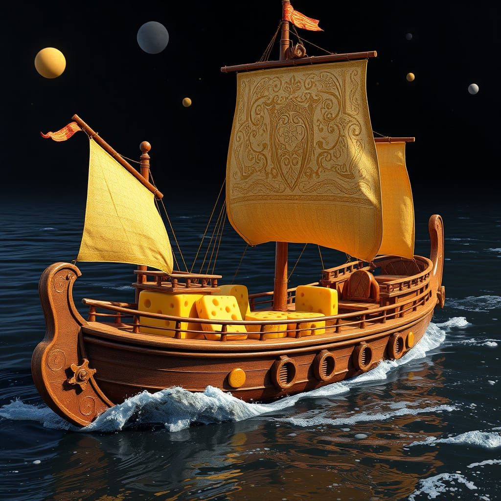 Fantastical Cheese Galleon with Intricate Details and Comple...