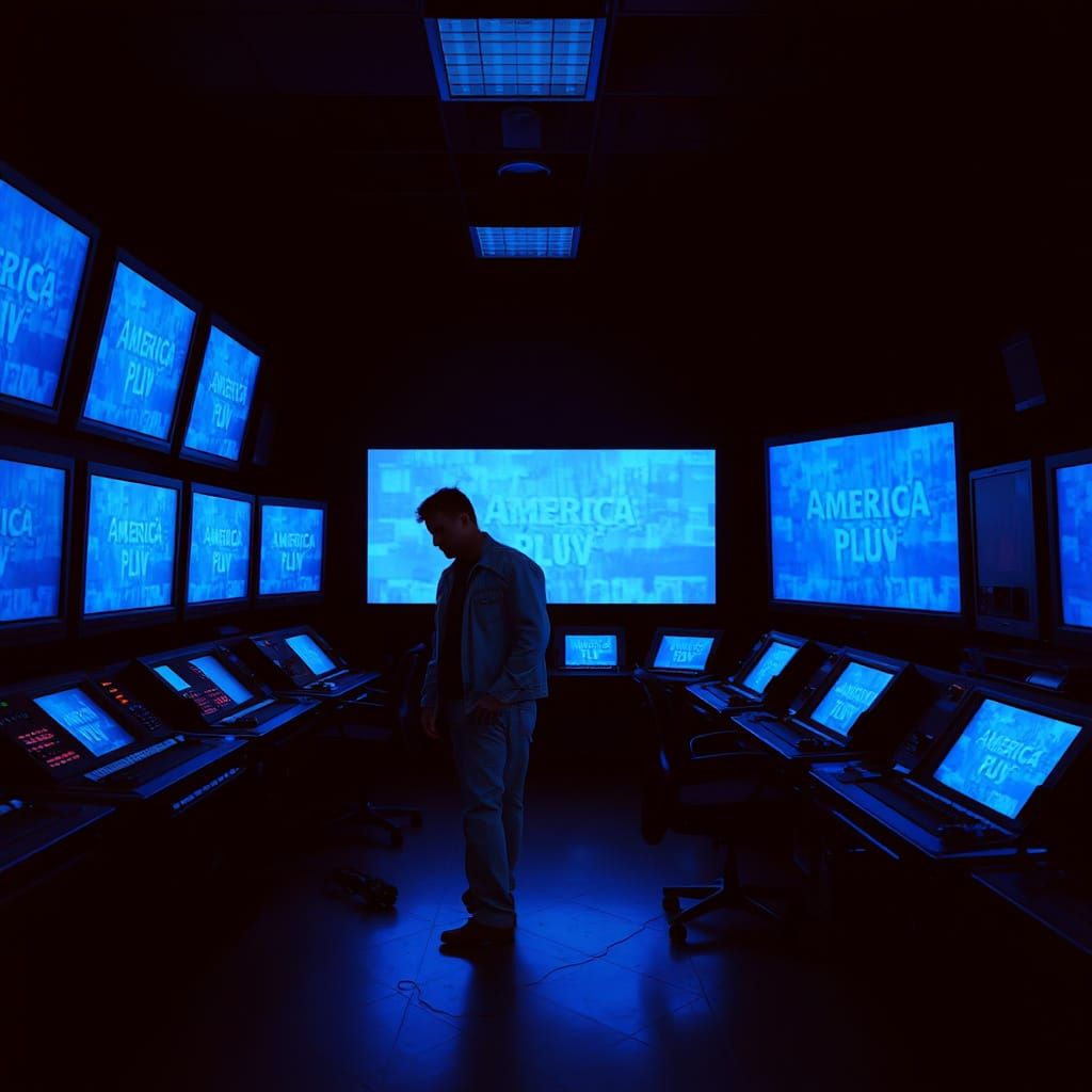 Surreal Television Control Room in a State of Post-Broadcast...