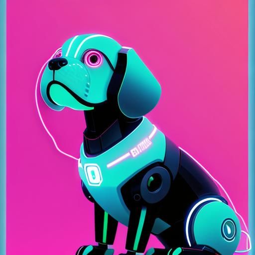 Cute Neon Robot Beagle Illustration