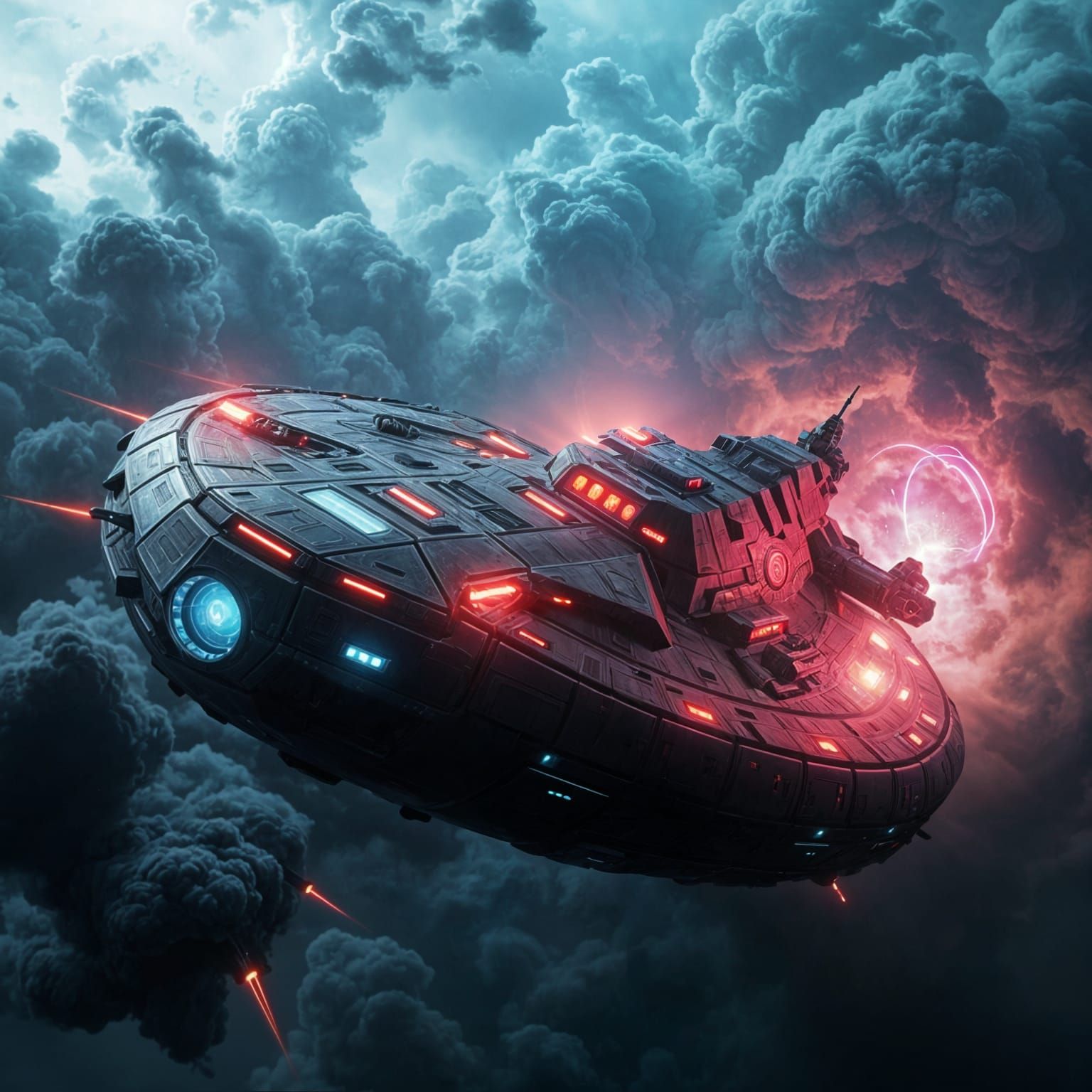 Epic Futuristic Space Destroyer Dominates Turbulent Nebula