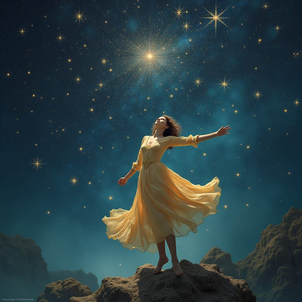 Enchanted Dreamer Sways Amidst Celestial Wonders