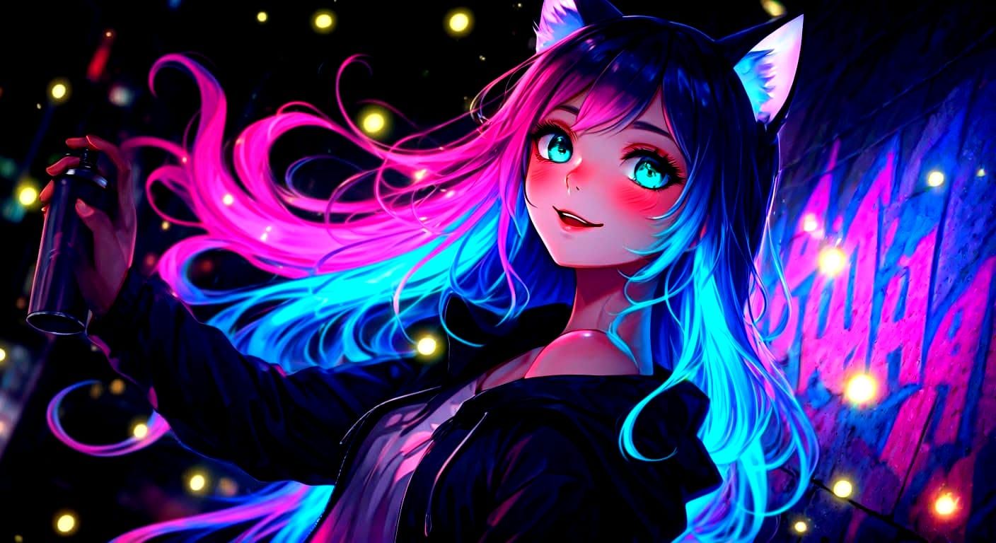 Nymph with Cat Ears Painting Graffiti Art