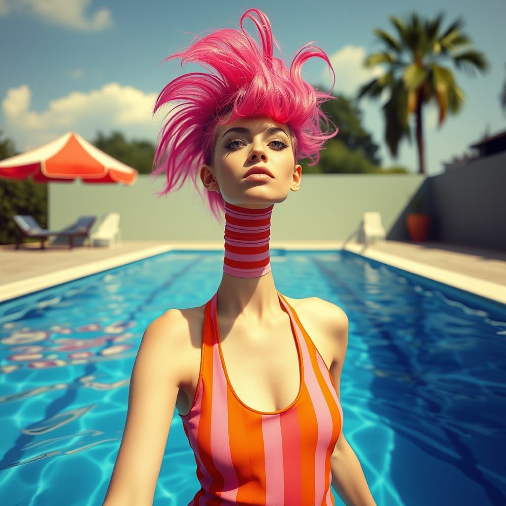 Mysterious Lady in Vibrant Stripes by Tim Burton