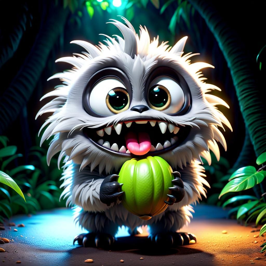 Cute Grey Monster Opening Nut, Pixar Style