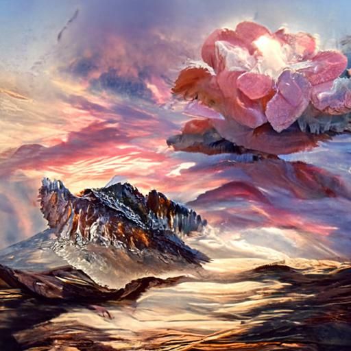 Pink Sunset Mountains: An Oil Painting of Nature