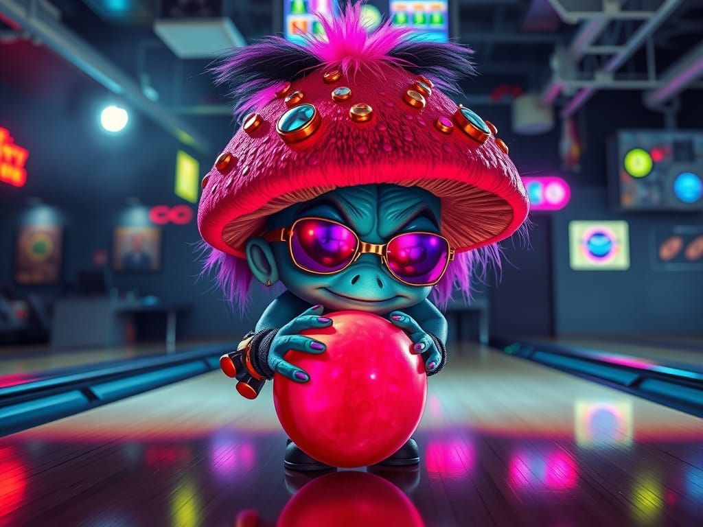 (Crazy Mushroom Punker:1.5) playing bowling at the local bow...