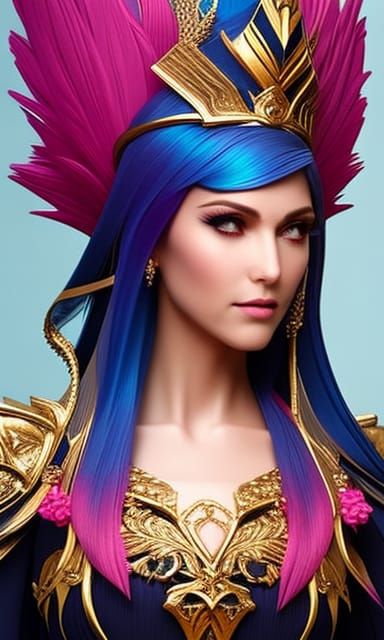Beautiful evil elven queen with blue hair and crown. Fairy queen