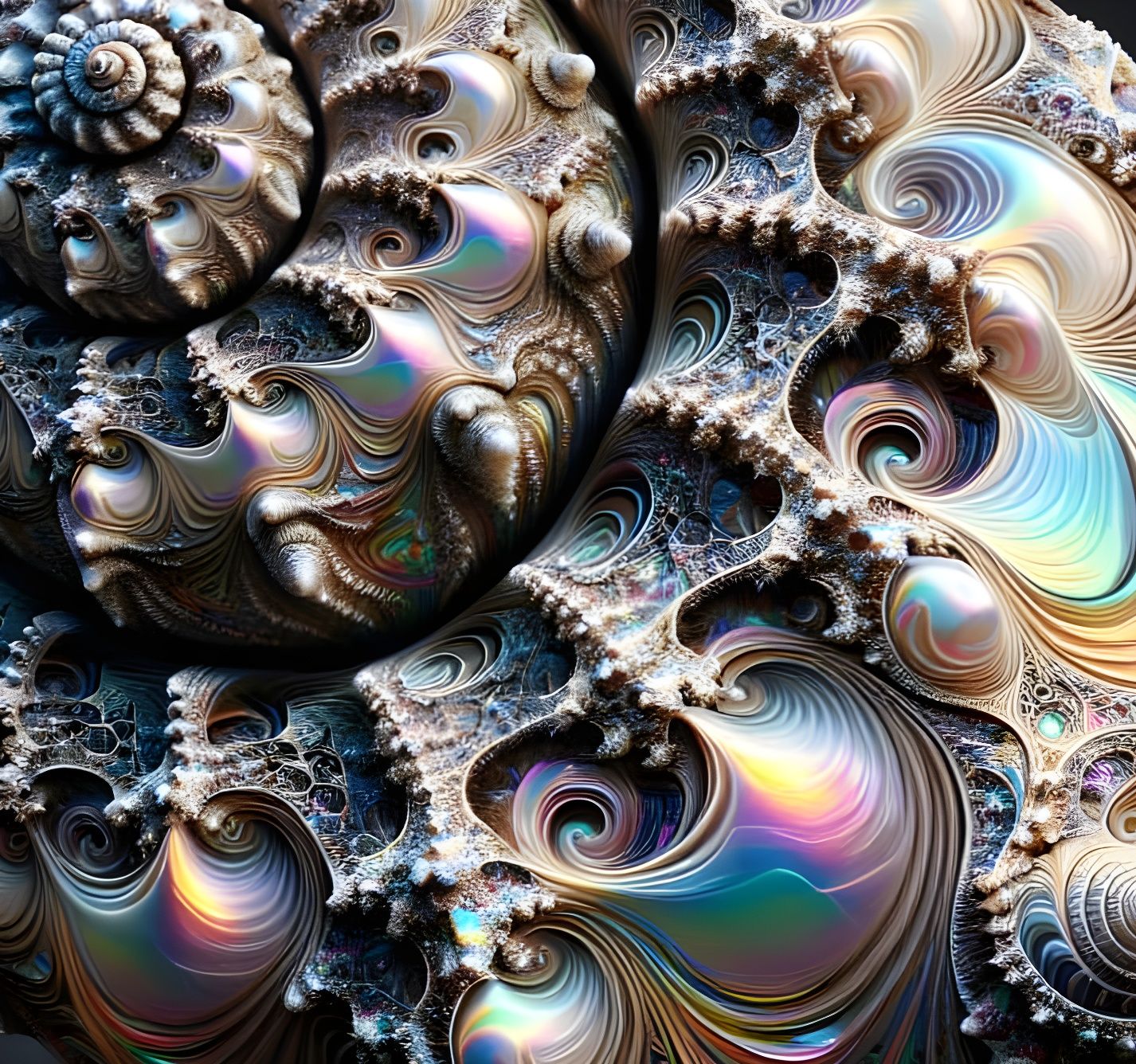 Pearlescent Iridescent Shell Patterns with Fractal Designs