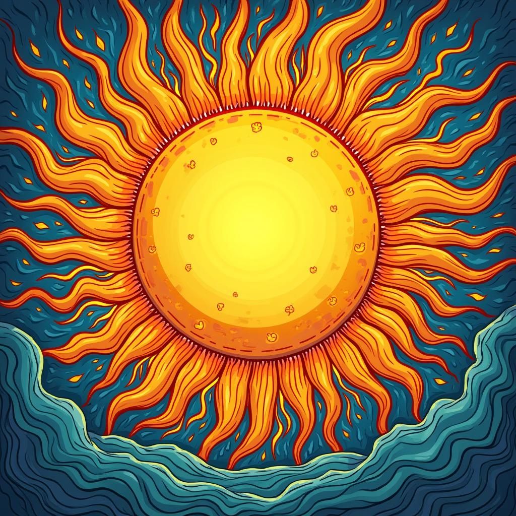 Stylized Sun Tarot Card in Comic Book Art Style
