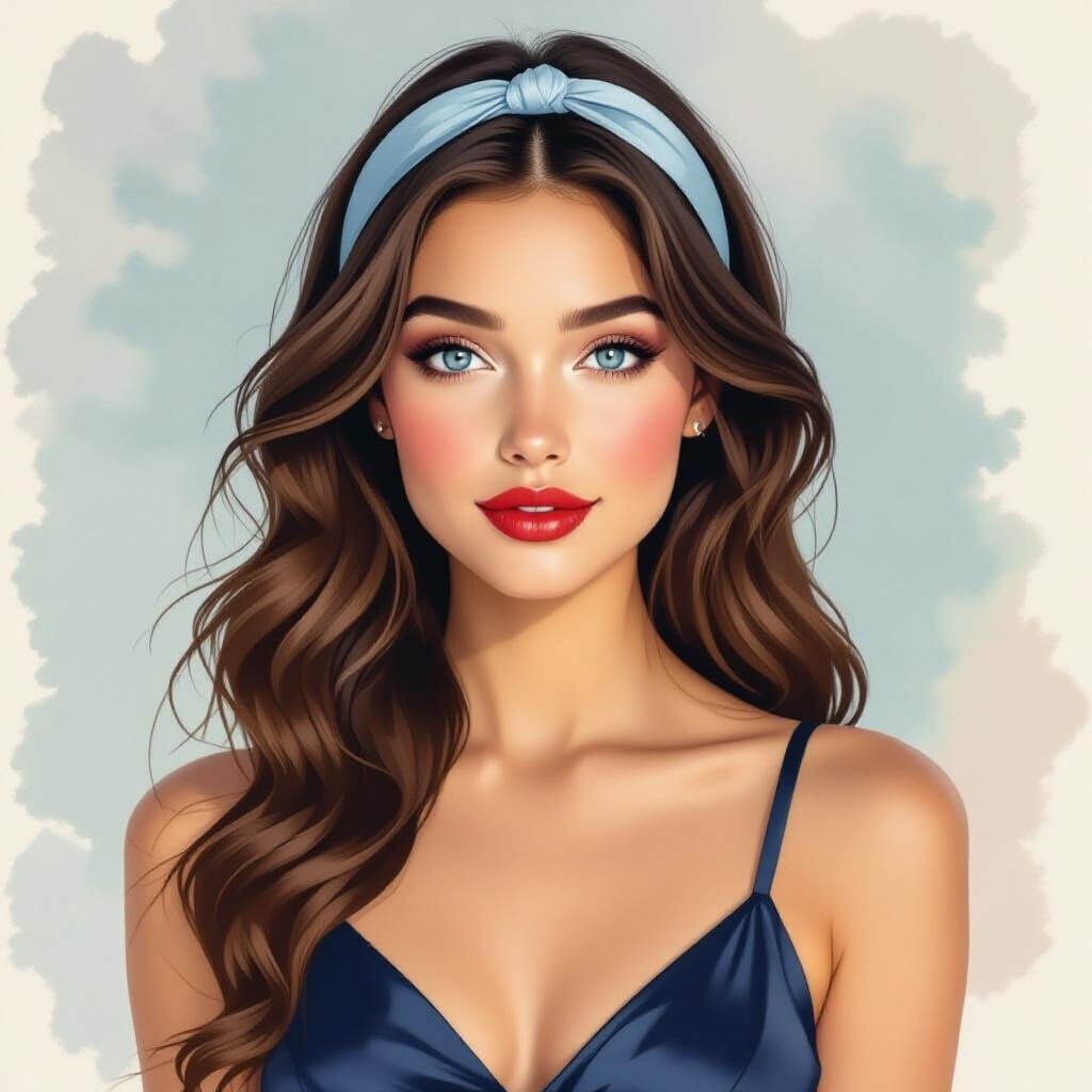 Ethereal Portrait of a Young Woman in Watercolor Style