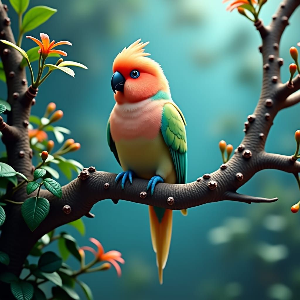 Peach-Faced Lovebird in Fantasy Concept Art Style