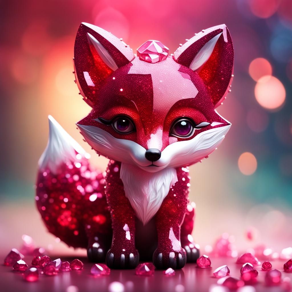 Hyperrealistic Ruby Fox Glittering with Light