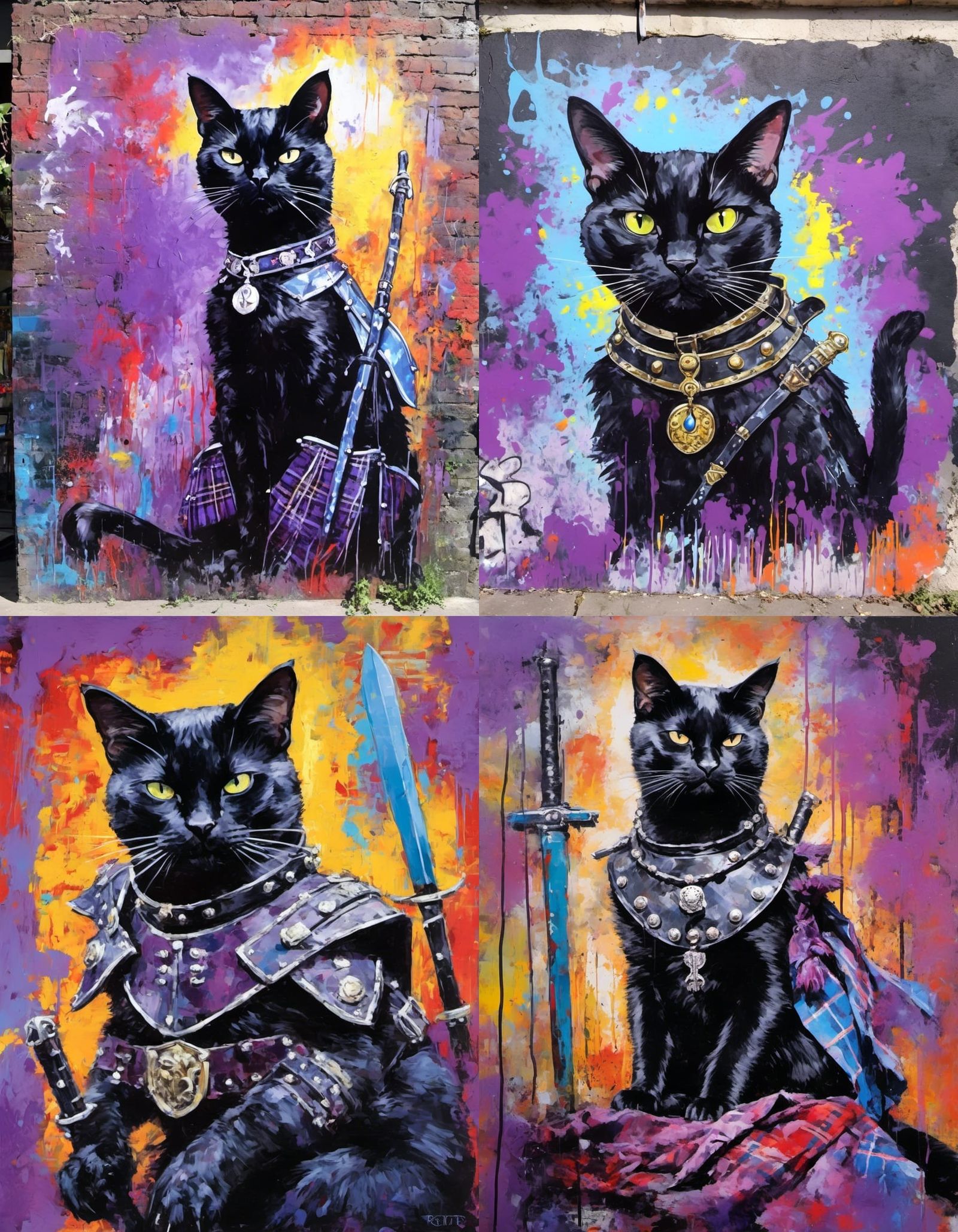 Scottish Warrior Cat in Graffiti Art Style