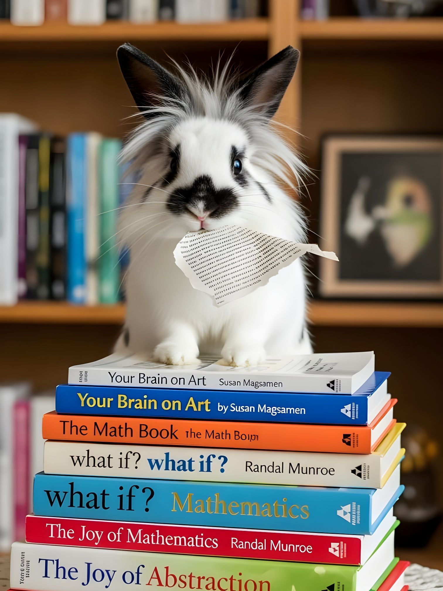 Rabbit Eats Book Page in Home Library