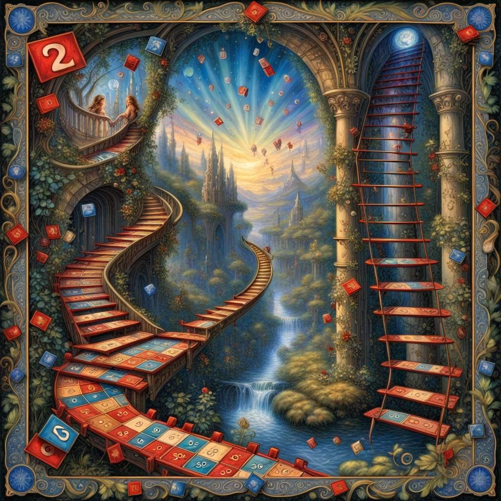 Whimsical Chutes and Ladders Game Board in Wonderland