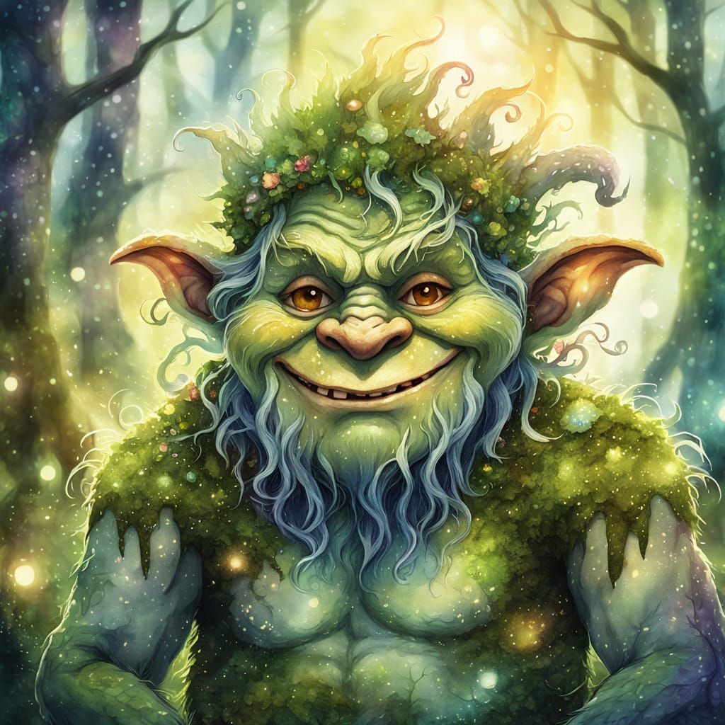 Enchanting Forest Troll in Whimsical Watercolor Style