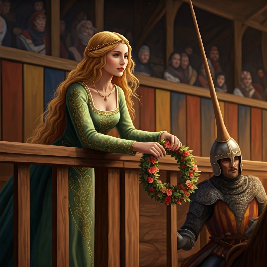 Medieval Princess Honors Jousting Knight with Floral Wreath ...