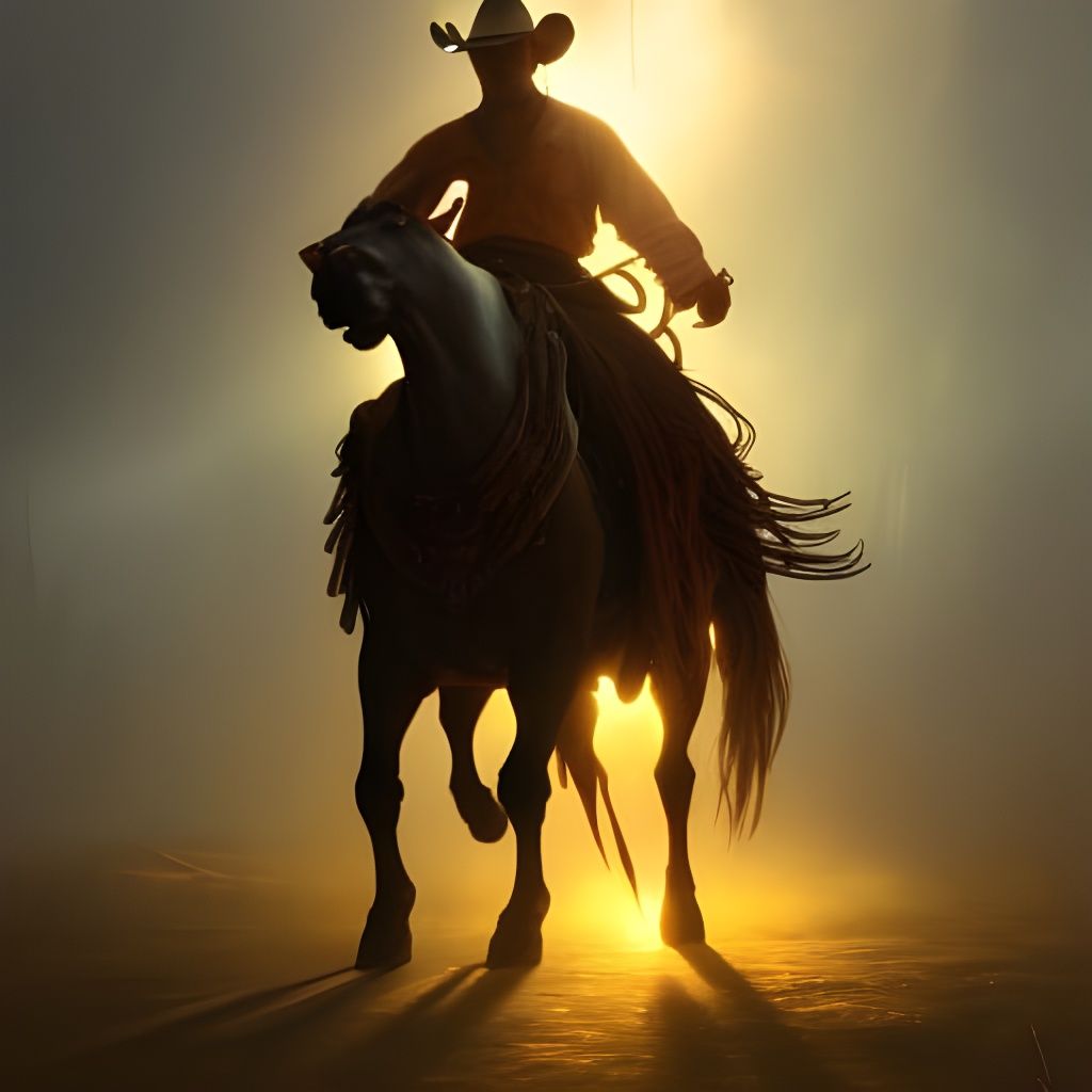 Cowboy in Rodeo: Volumetric Lighting, Art Nouveau Style
