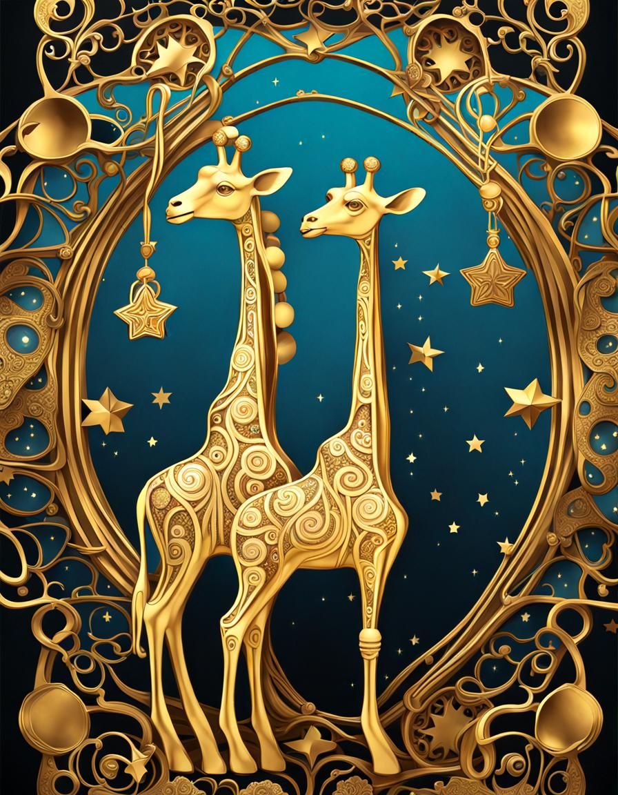 Golden Giraffe: Klimt-Inspired Art Nouveau 3D Render