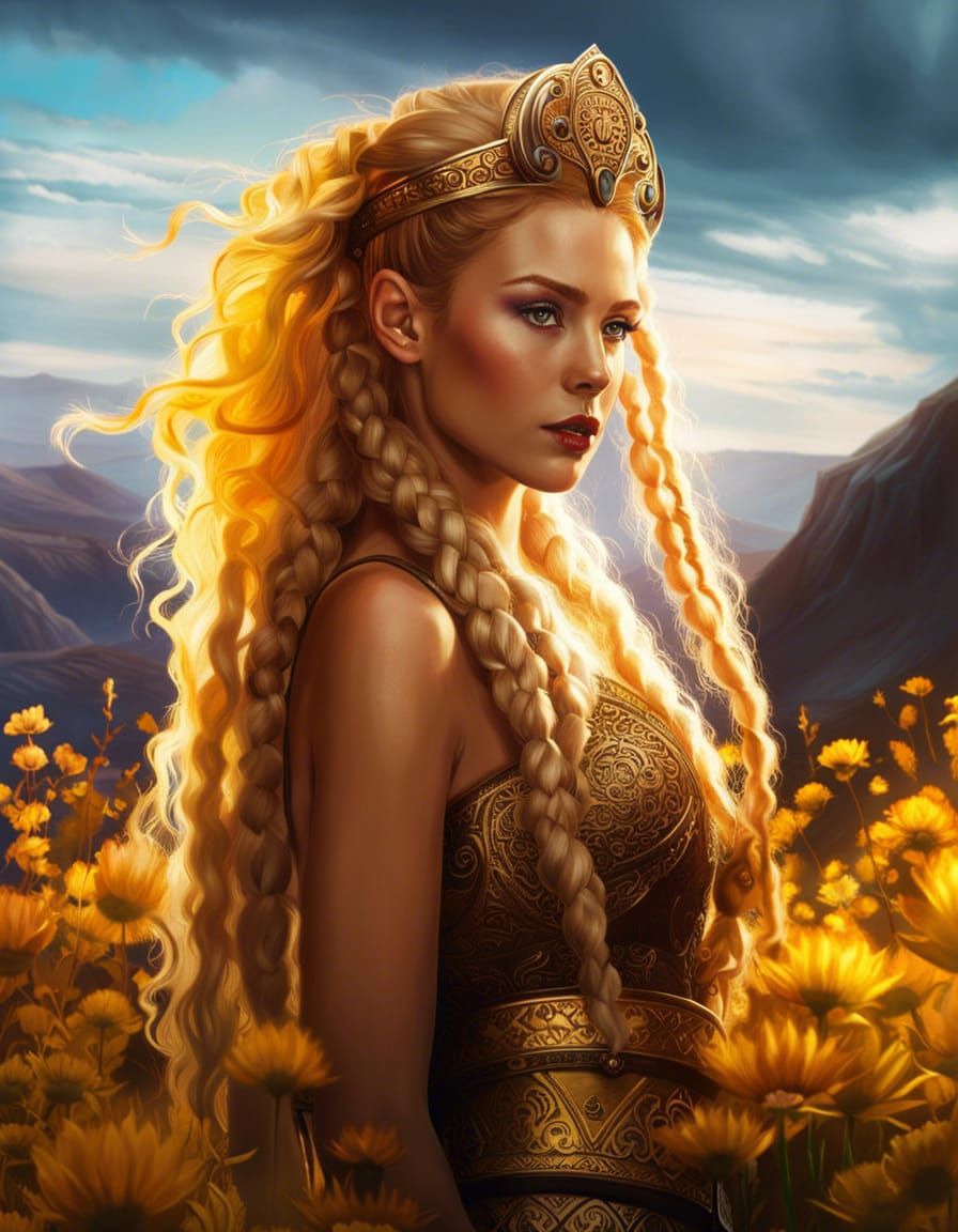 Golden-Haired Viking Goddess Digital Painting