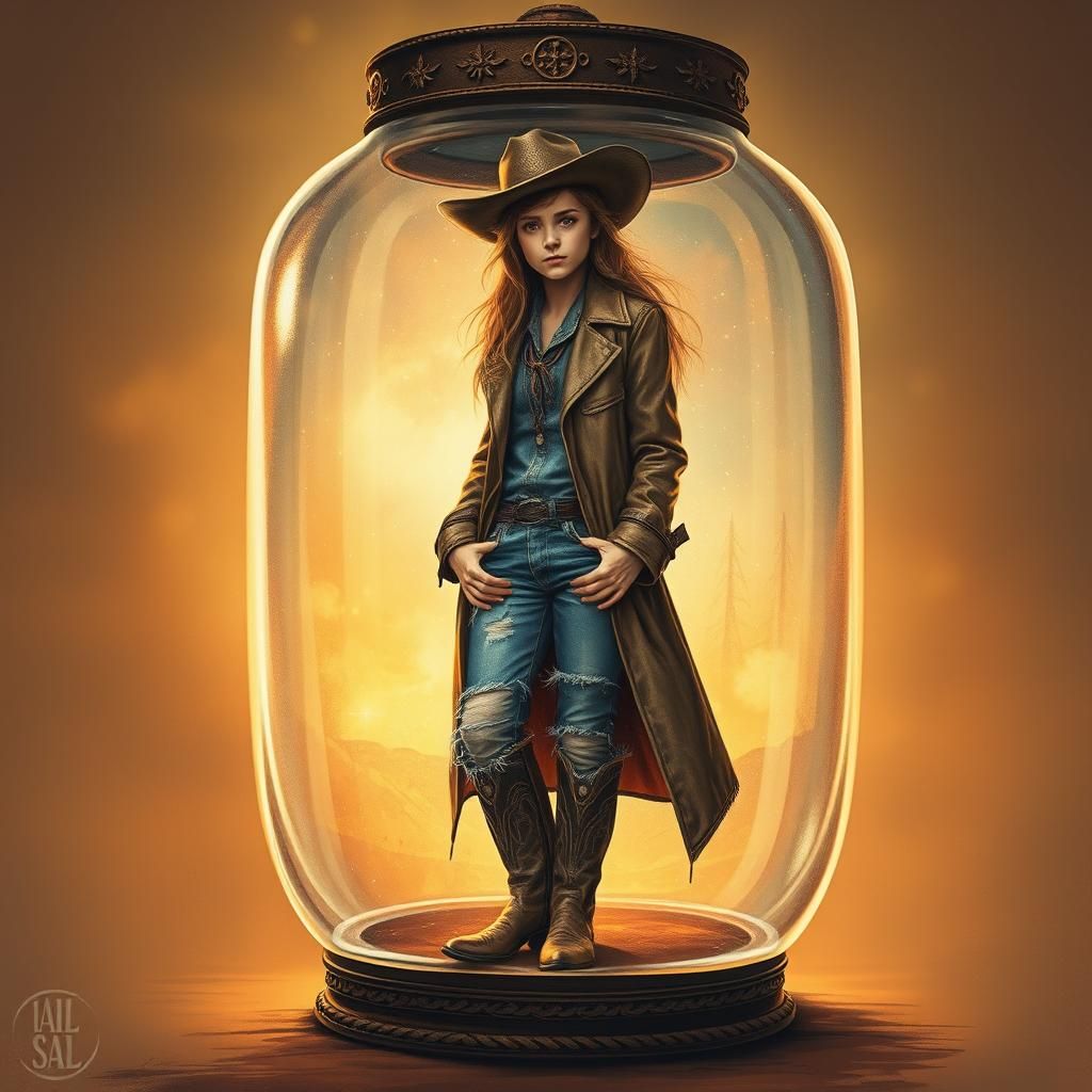 Cowgirl in Glass Jar: Digital Painting